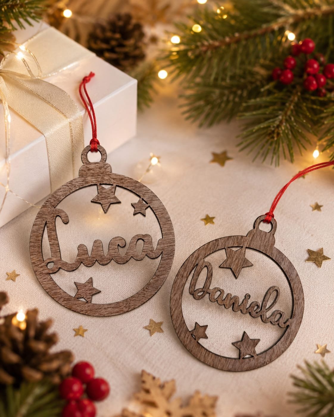 BOLA DE NAVIDAD PERSONALIZADA "ESTRELLA" DE MADERA