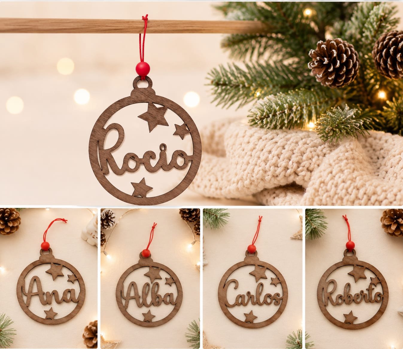 BOLA DE NAVIDAD PERSONALIZADA "ESTRELLA" DE MADERA - Imagen 3