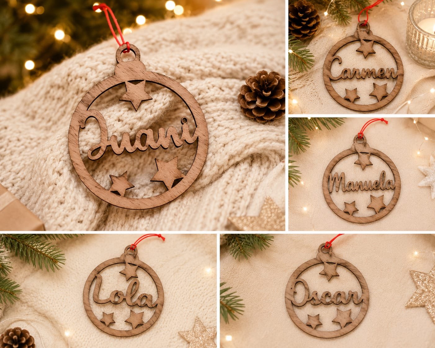 BOLA DE NAVIDAD PERSONALIZADA "ESTRELLA" DE MADERA - Imagen 2