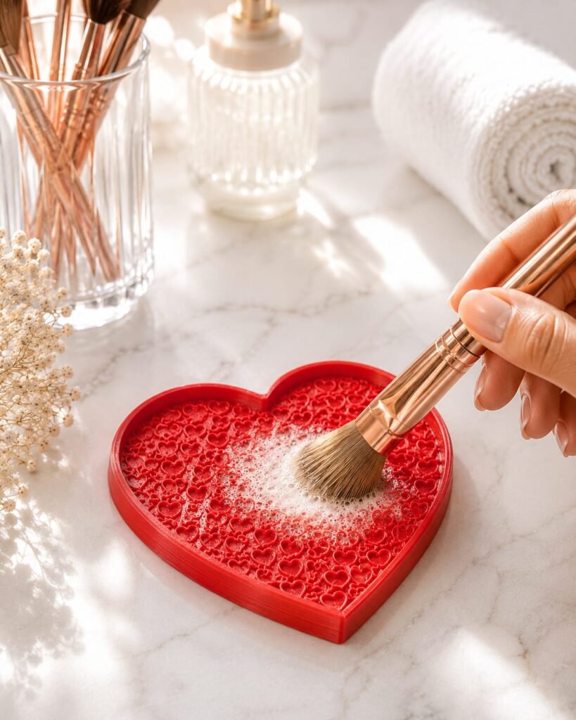 LIMPIADOR BROCHAS MAQUILLAJE CORAZÓN 3D