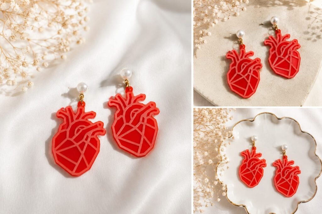 PENDIENTES CORAZÓN ANATÓMICO DE METACRILATO