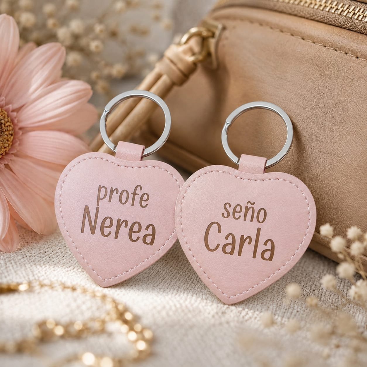LLAVERO CORAZÓN ROSA PERSONALIZADO - Imagen 3