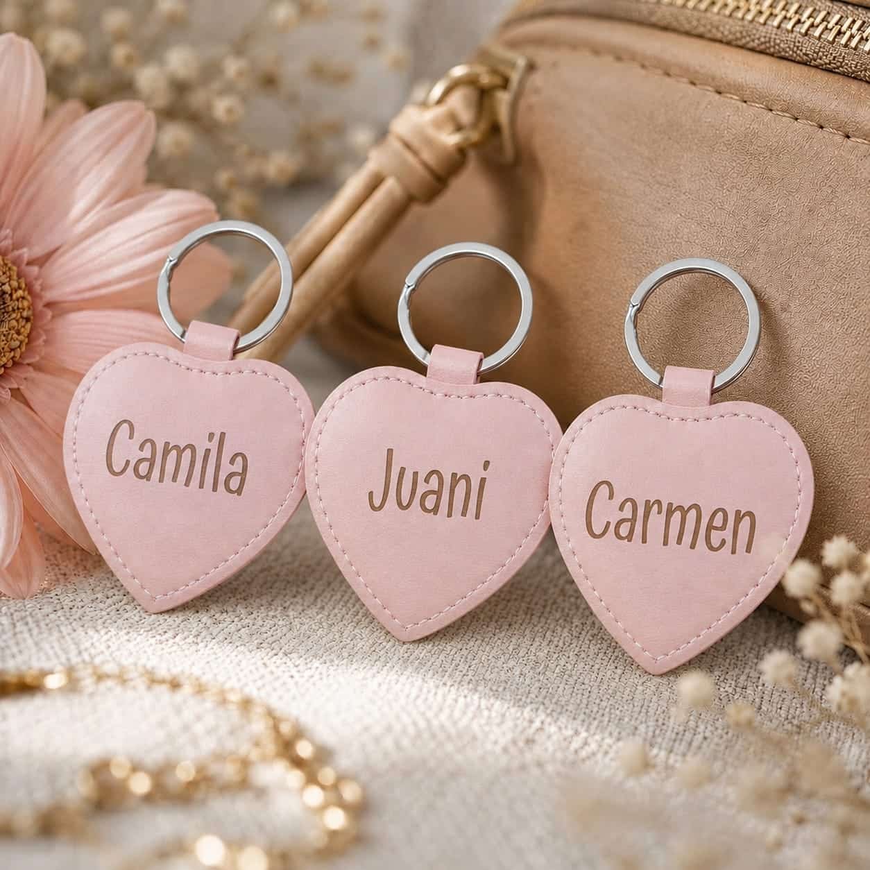LLAVERO CORAZÓN ROSA PERSONALIZADO - Imagen 2