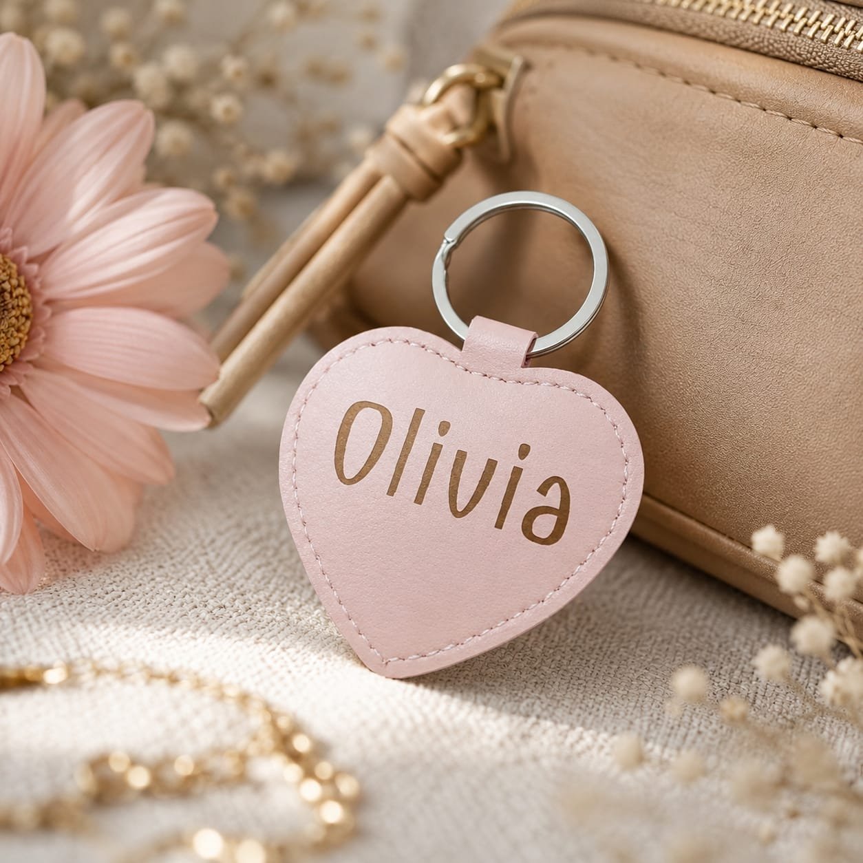 LLAVERO CORAZÓN ROSA PERSONALIZADO - Imagen 4