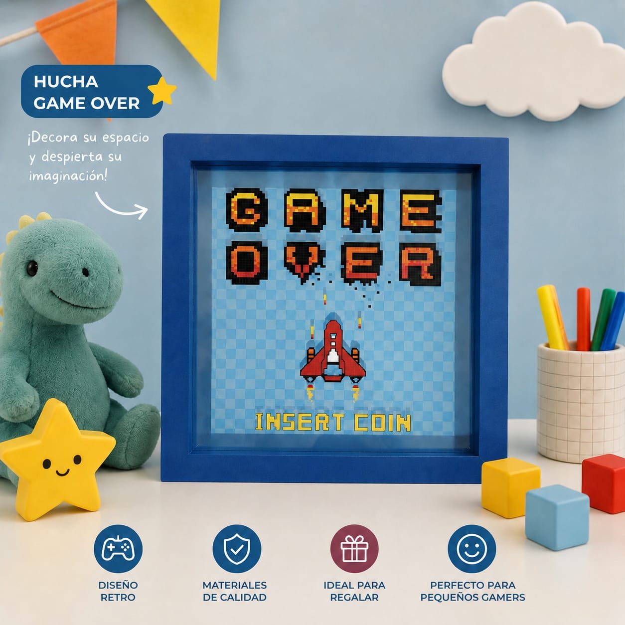 HUCHA MADERA GAME OVER AZUL