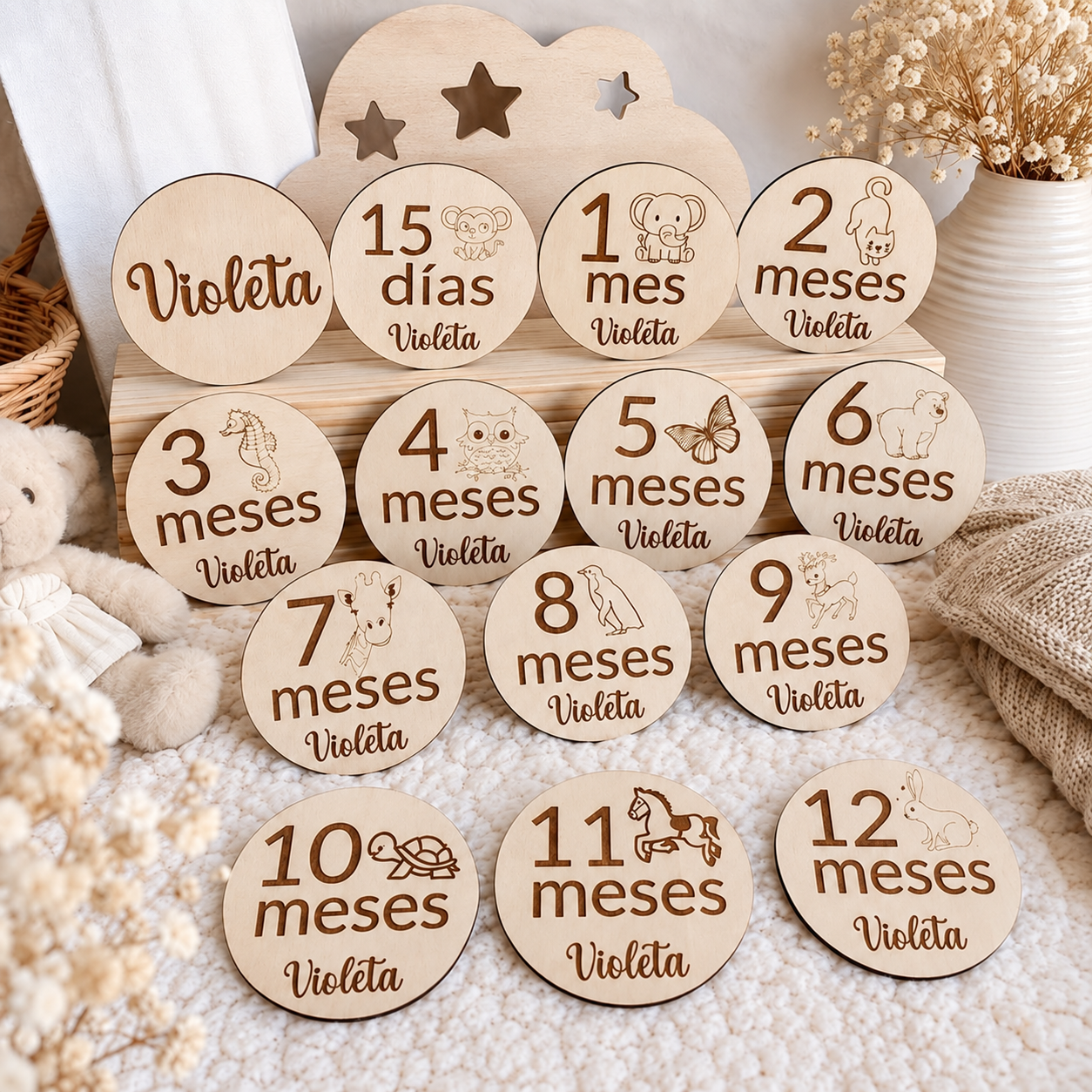 PLACAS MADERA DEL PRIMER AÑO PERSONALIZADAS