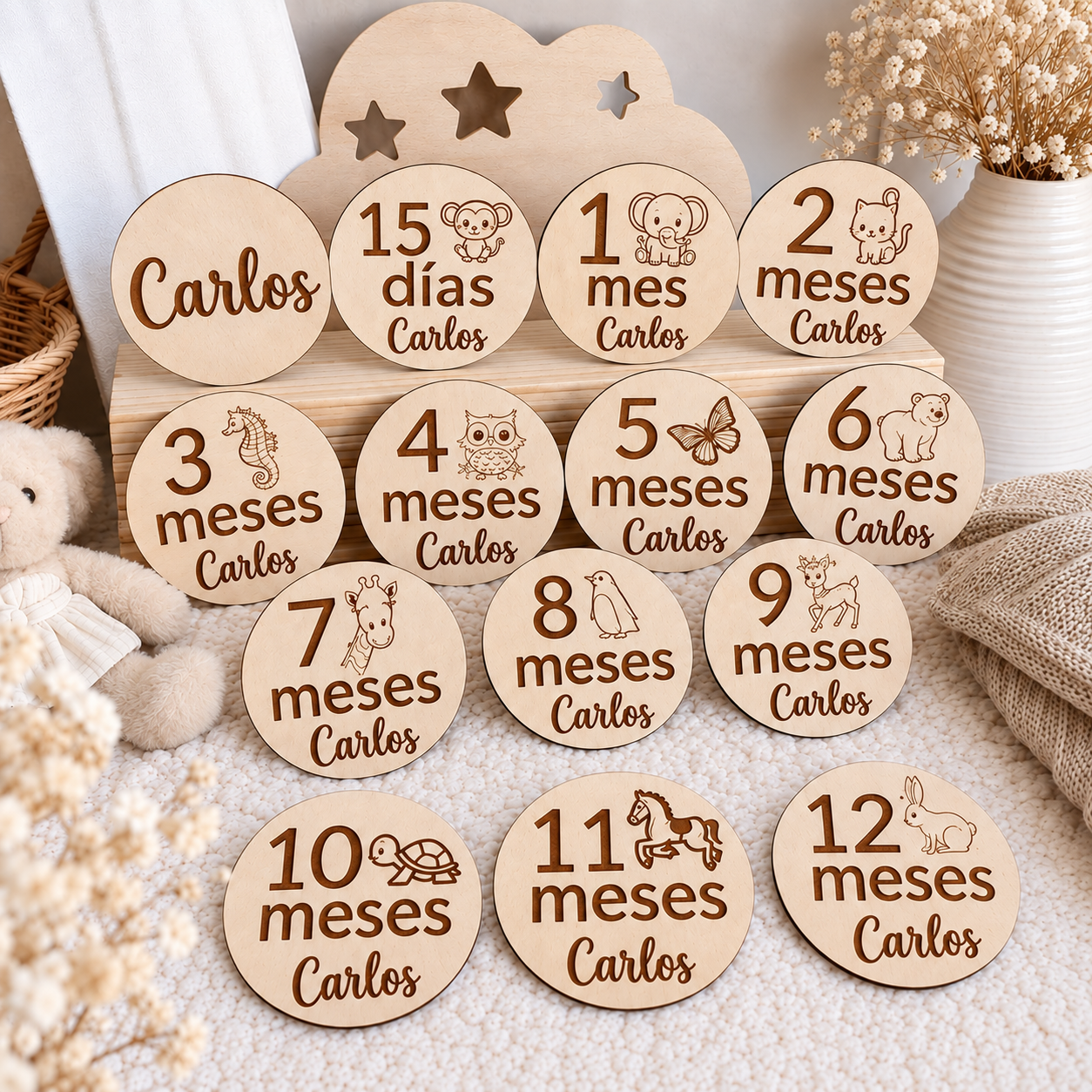 PLACAS MADERA DEL PRIMER AÑO PERSONALIZADAS - Imagen 2