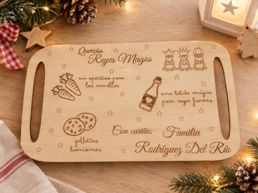 BANDEJA MADERA REYES MAGOS PERSONALIZADA