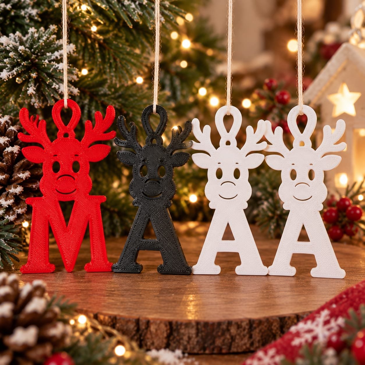 ADORNO NAVIDEÑO RENO CON INICIAL PERSONALIZADA EN 3D - Imagen 3