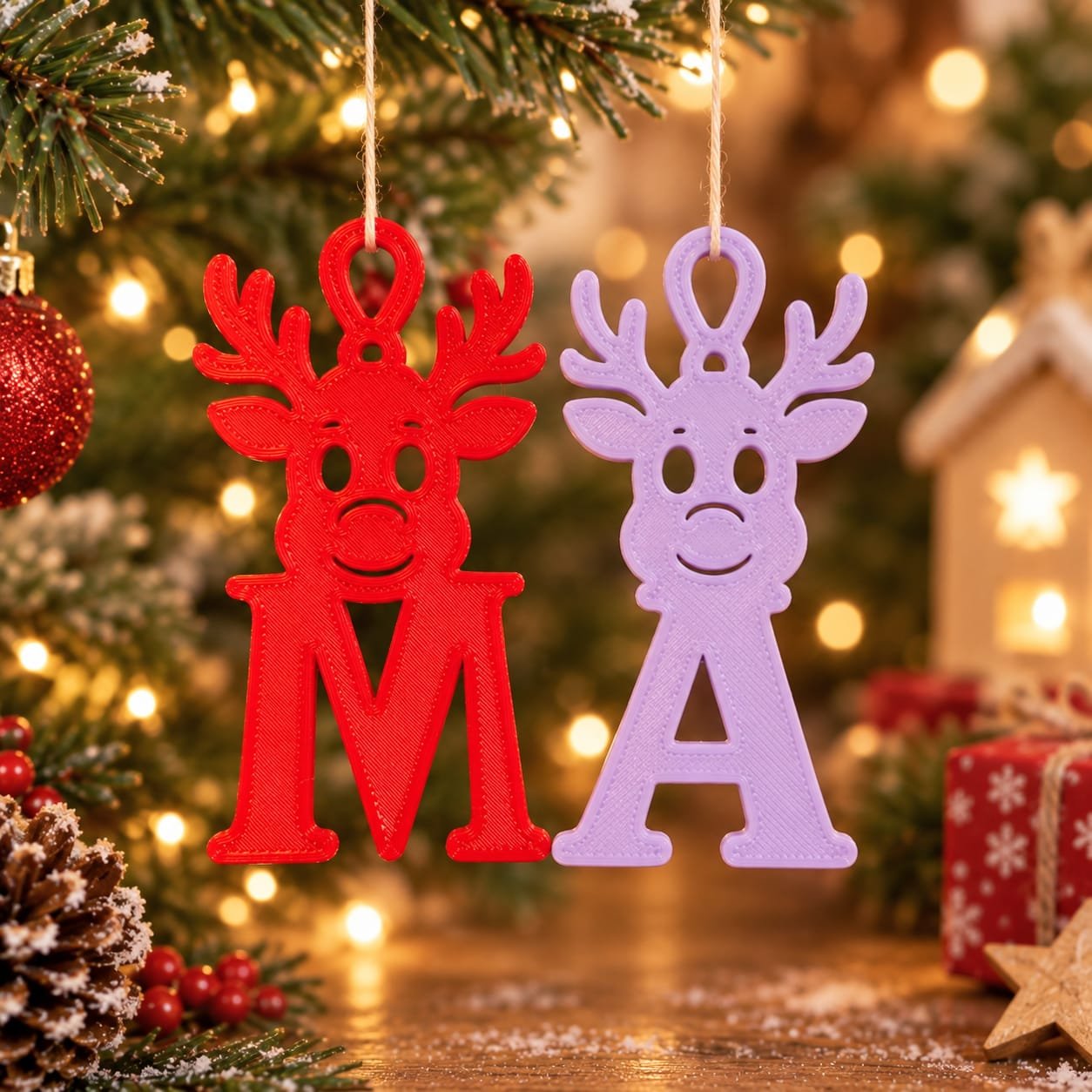 ADORNO NAVIDEÑO RENO CON INICIAL PERSONALIZADA EN 3D - Imagen 2