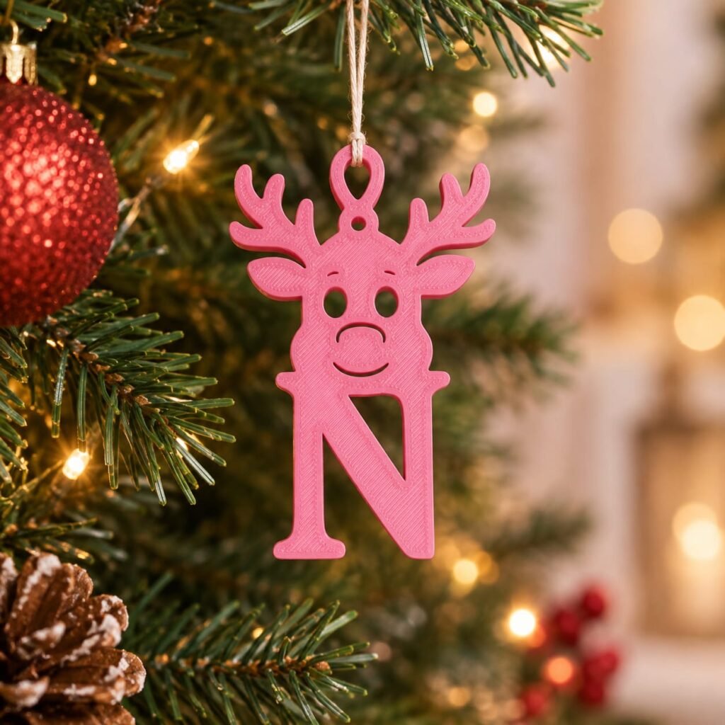 ADORNO NAVIDEÑO RENO CON INICIAL PERSONALIZADA EN 3D
