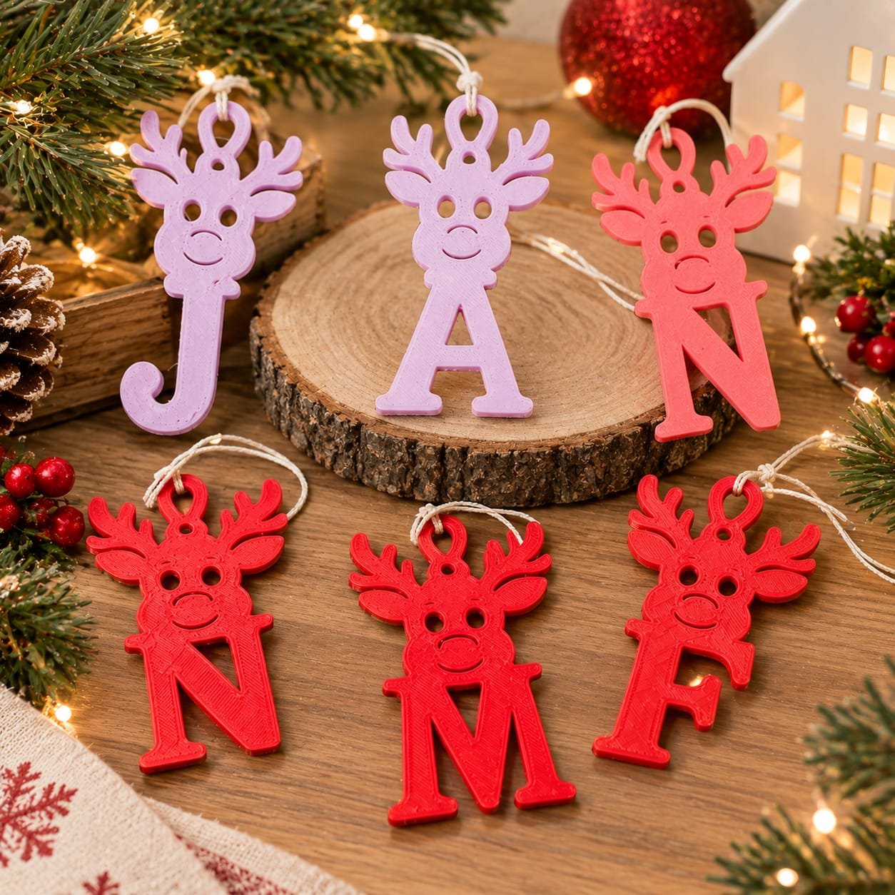 ADORNO NAVIDEÑO RENO CON INICIAL PERSONALIZADA EN 3D - Imagen 4